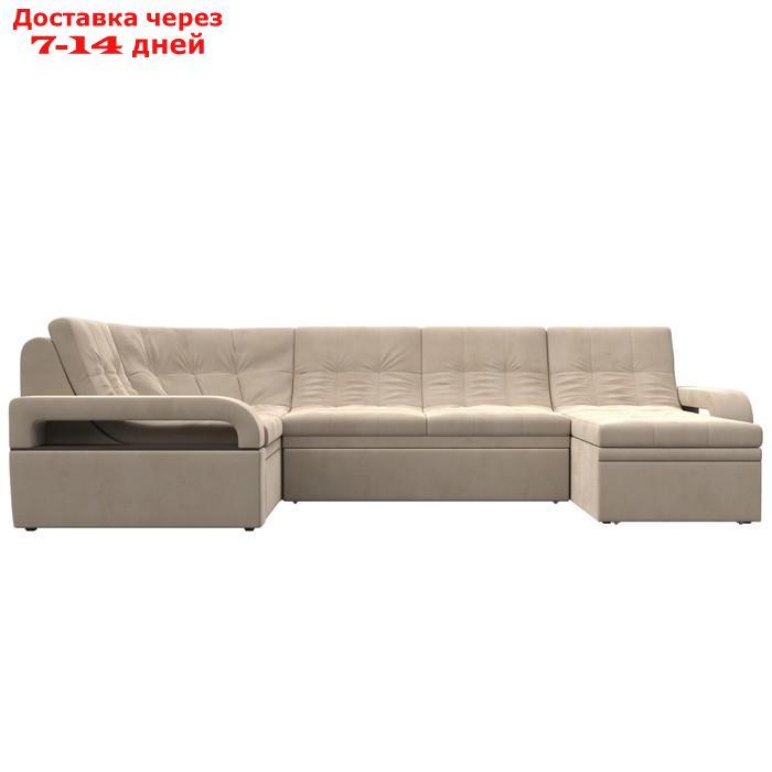П-образный диван "Лига 035", правый угол, механизм дельфин, ППУ, велюр, цвет бежевый - фото 6 - id-p226871215