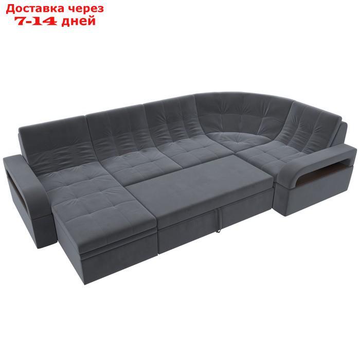 П-образный диван "Лига 035", левый угол, механизм дельфин, ППУ, велюр, цвет серый - фото 2 - id-p226871217