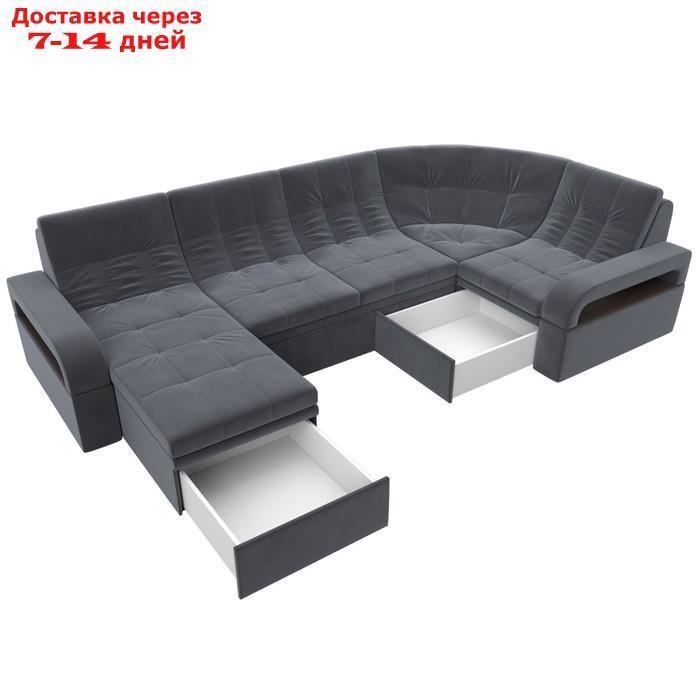 П-образный диван "Лига 035", левый угол, механизм дельфин, ППУ, велюр, цвет серый - фото 3 - id-p226871217