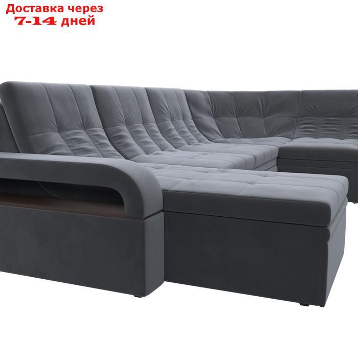П-образный диван "Лига 035", левый угол, механизм дельфин, ППУ, велюр, цвет серый - фото 5 - id-p226871217