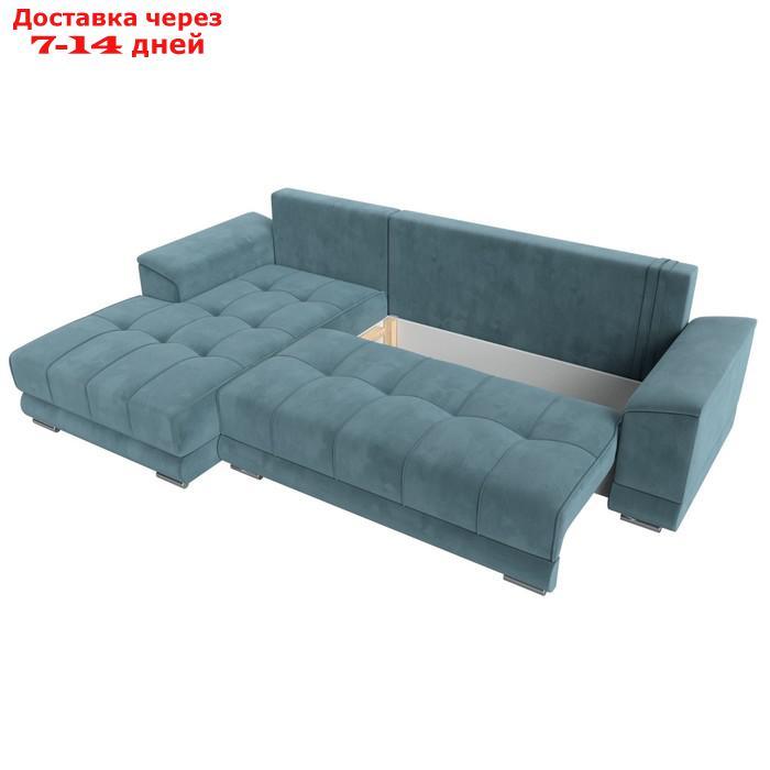 Угловой диван "НордСтар", левый угол, механизм еврокнижка, ППУ, велюр, цвет бирюзовый - фото 8 - id-p226871255