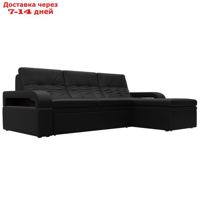 Угловой диван "Лига 035", правый угол, механизм дельфин, ППУ, экокожа, цвет чёрный - фото 1 - id-p226871260