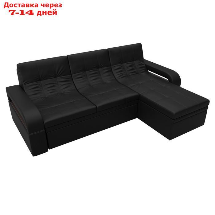 Угловой диван "Лига 035", правый угол, механизм дельфин, ППУ, экокожа, цвет чёрный - фото 3 - id-p226871260