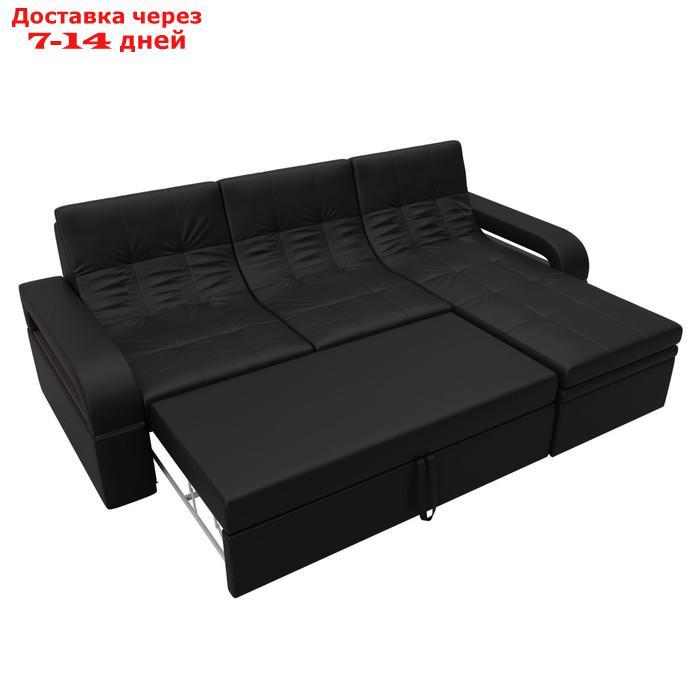 Угловой диван "Лига 035", правый угол, механизм дельфин, ППУ, экокожа, цвет чёрный - фото 4 - id-p226871260