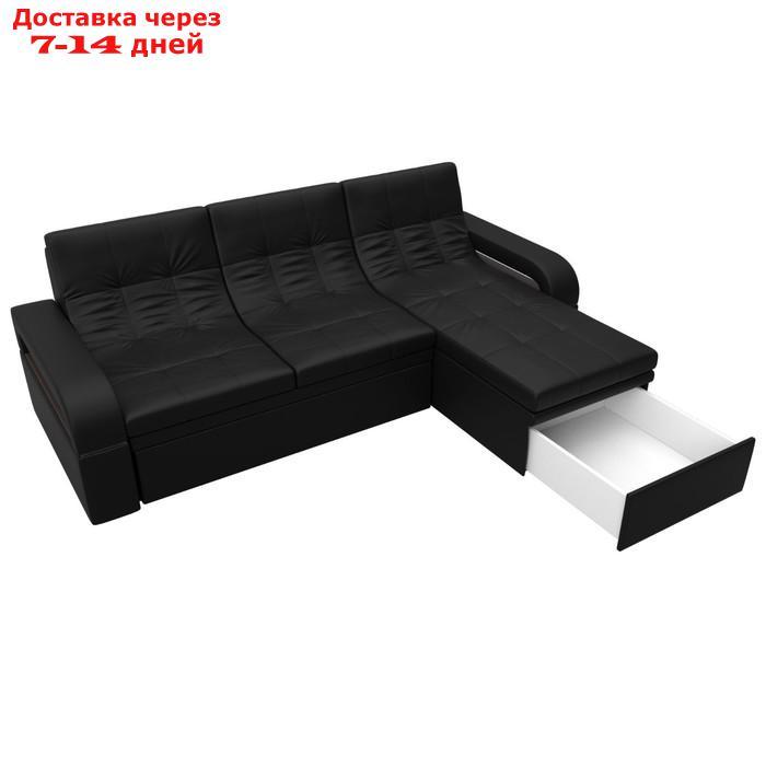 Угловой диван "Лига 035", правый угол, механизм дельфин, ППУ, экокожа, цвет чёрный - фото 5 - id-p226871260