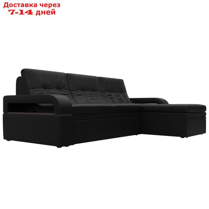 Угловой диван "Лига 035", правый угол, механизм дельфин, ППУ, экокожа, цвет чёрный - фото 8 - id-p226871260