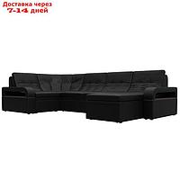 П-образный диван "Лига 035", правый угол, механизм дельфин, ППУ, экокожа, цвет чёрный