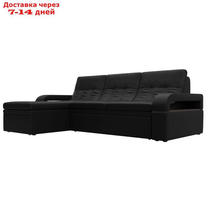 Угловой диван "Лига 035", левый угол, механизм дельфин, ППУ, экокожа, цвет чёрный - фото 1 - id-p226871280