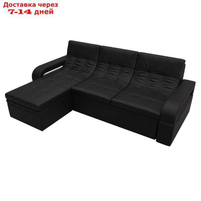 Угловой диван "Лига 035", левый угол, механизм дельфин, ППУ, экокожа, цвет чёрный - фото 2 - id-p226871280