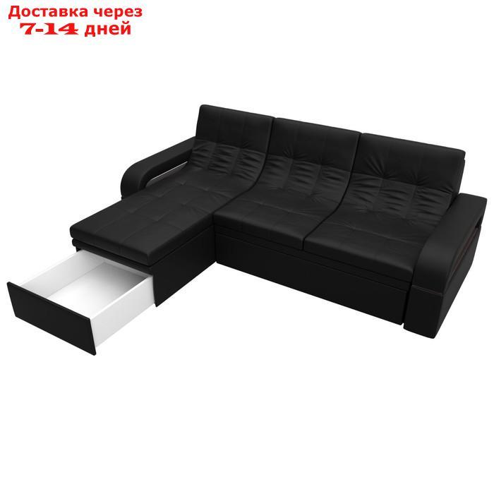 Угловой диван "Лига 035", левый угол, механизм дельфин, ППУ, экокожа, цвет чёрный - фото 4 - id-p226871280