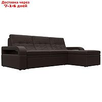 Угловой диван "Лига 035", правый угол, механизм дельфин, ППУ, экокожа, цвет коричневый