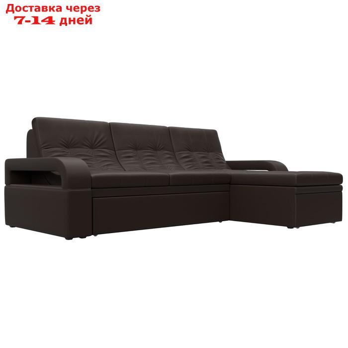 Угловой диван "Лига 035", правый угол, механизм дельфин, ППУ, экокожа, цвет коричневый - фото 1 - id-p226871281