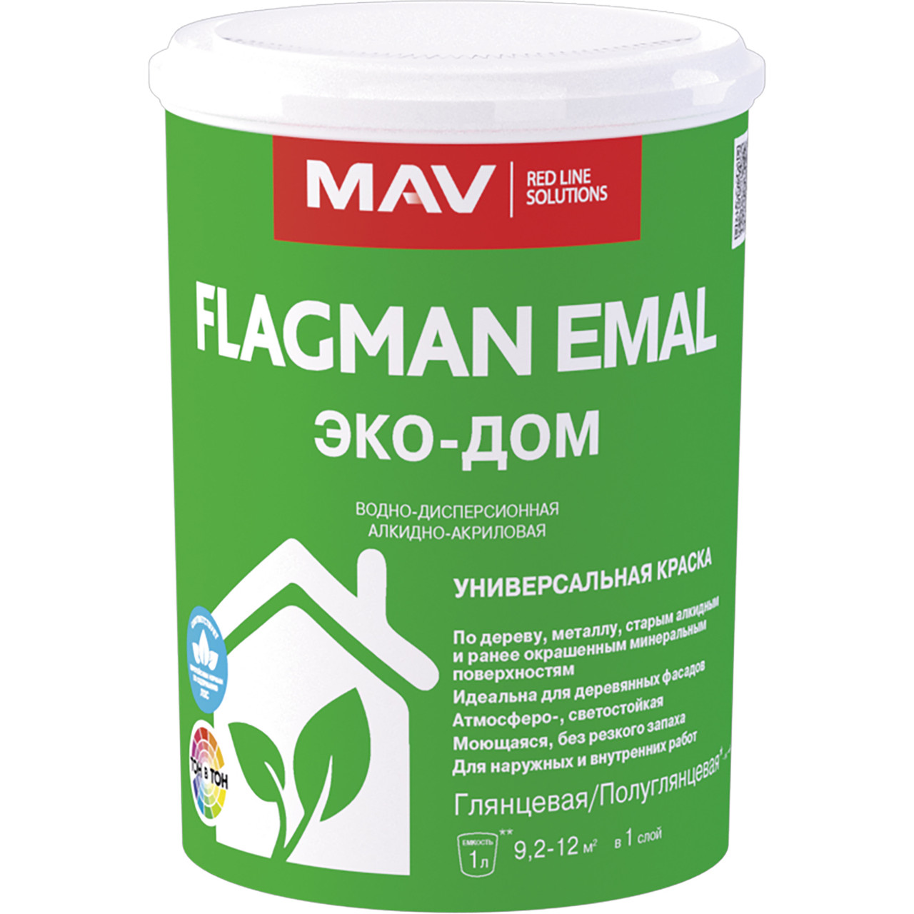 Краска FLAGMAN EMAL ЭКО-ДОМ белая п/глянц. 0,9 л (0,8 кг) - фото 1 - id-p227224454