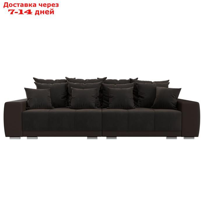 Прямой диван "Лига 028", еврокнижка, НПБ, велюр / экокожа, цвет коричневый / коричневый - фото 2 - id-p226871289