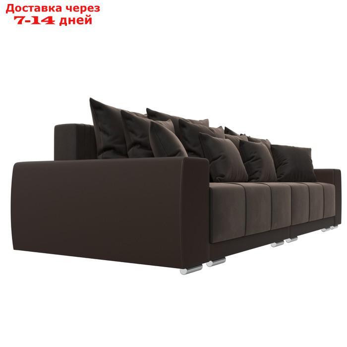 Прямой диван "Лига 028", еврокнижка, НПБ, велюр / экокожа, цвет коричневый / коричневый - фото 3 - id-p226871289