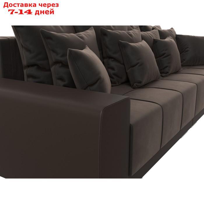 Прямой диван "Лига 028", еврокнижка, НПБ, велюр / экокожа, цвет коричневый / коричневый - фото 4 - id-p226871289