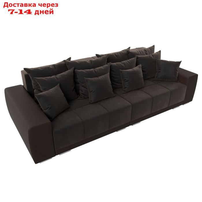 Прямой диван "Лига 028", еврокнижка, НПБ, велюр / экокожа, цвет коричневый / коричневый - фото 5 - id-p226871289