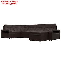 П-образный диван "Лига 035", правый угол, механизм дельфин, ППУ, экокожа, цвет коричневый