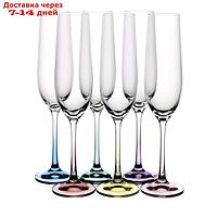 Набор бокалов для шампанского Crystalex "Виола. Ассорти", цветная ножка, 190 мл, 6 шт
