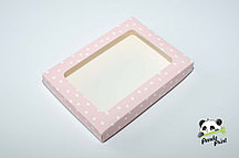 Коробка с прозрачным окном 220х160х30 Сердечки белые на розовом (белое дно)