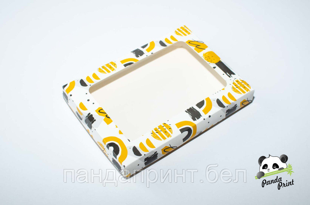 Коробка с прозрачным окном 220х160х30 Желто-черная (белое дно)