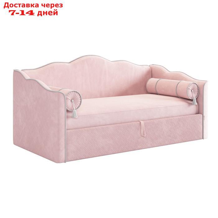 Кровать с подъемным механизмом Лея (Софа) 90х200 см, нежно-розовый (велюр)/галька (велюр) - фото 1 - id-p226872429