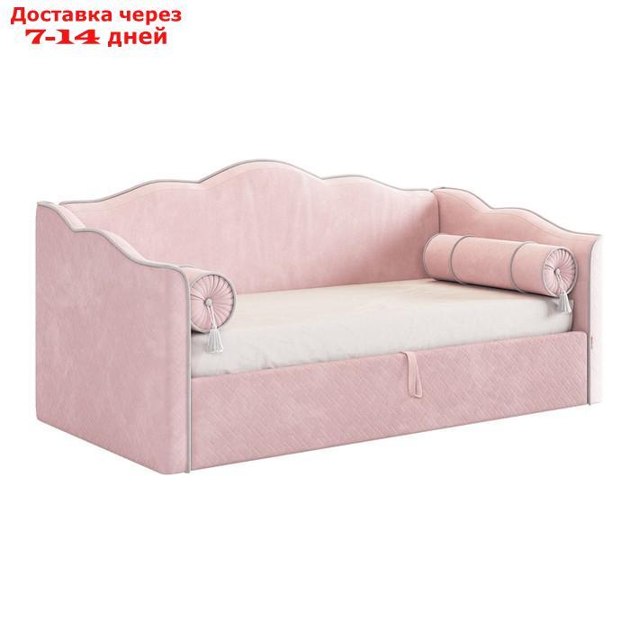 Кровать с подъемным механизмом Лея (Софа) 90х200 см, нежно-розовый (велюр)/галька (велюр) - фото 2 - id-p226872429