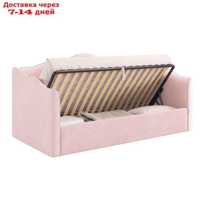 Кровать с подъемным механизмом Лея (Софа) 90х200 см, нежно-розовый (велюр)/галька (велюр) - фото 3 - id-p226872429