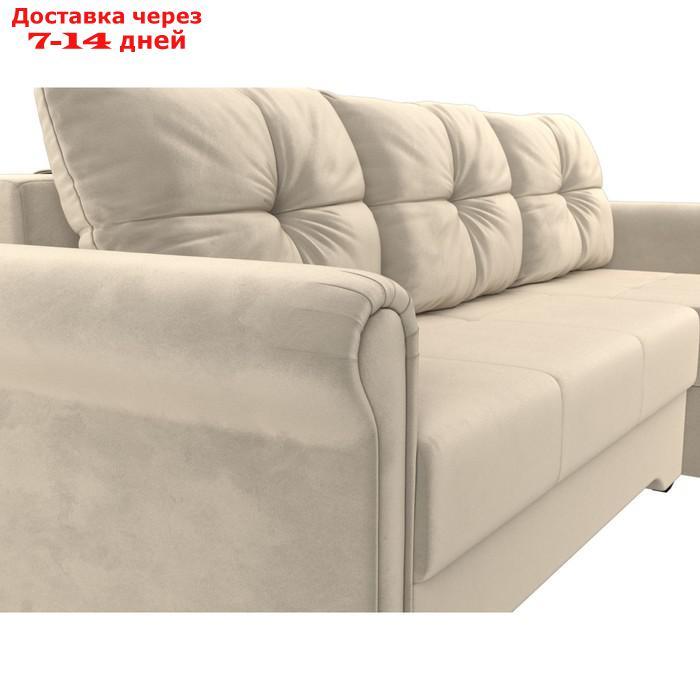 Угловой диван "Леон", правый угол, механизм еврокнижка, микровельвет, цвет бежевый - фото 4 - id-p226921968