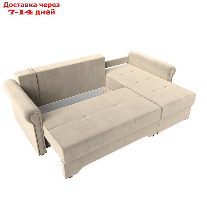 Угловой диван "Леон", правый угол, механизм еврокнижка, микровельвет, цвет бежевый - фото 8 - id-p226921968