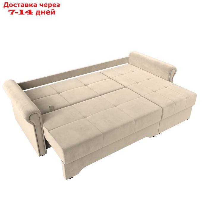 Угловой диван "Леон", правый угол, механизм еврокнижка, микровельвет, цвет бежевый - фото 9 - id-p226921968