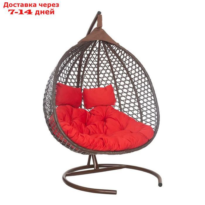 Подвесное кресло ФИДЖИ коричневое, красная подушка, Чаша: 125 х 125 х 80 см, стойка: 195 х 108 см - фото 1 - id-p226907956