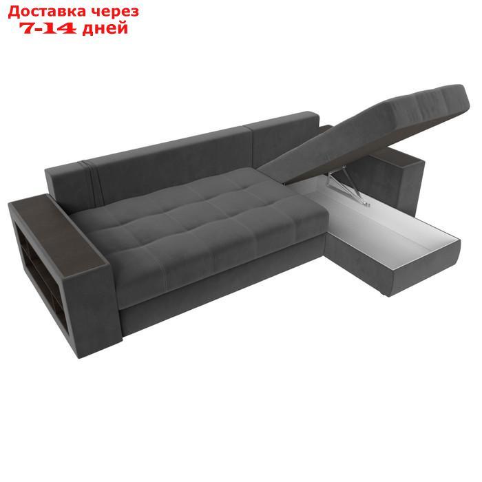 Угловой диван "Дубай", правый угол, механизм еврокнижка, велюр, цвет серый - фото 8 - id-p226921970