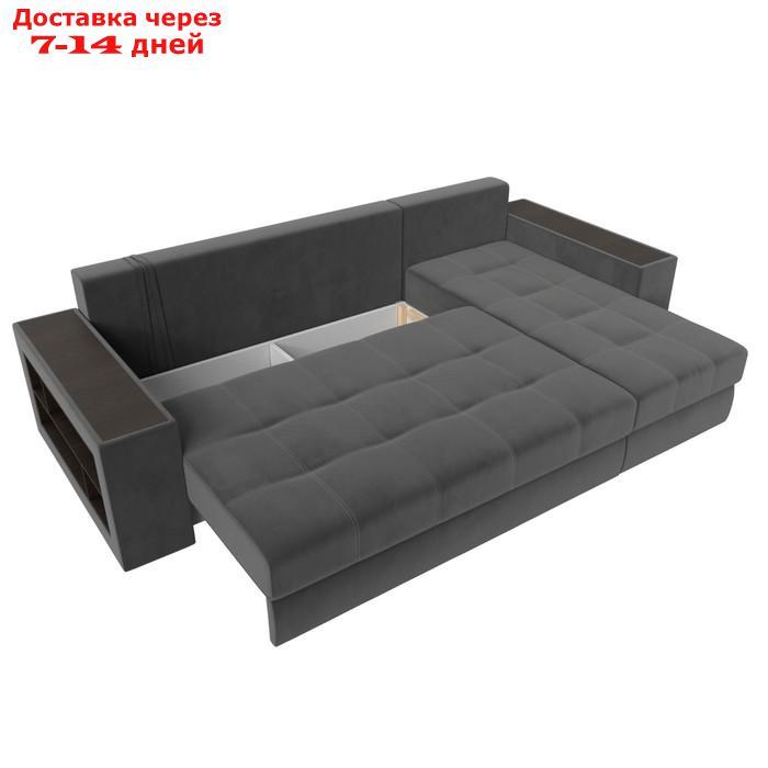 Угловой диван "Дубай", правый угол, механизм еврокнижка, велюр, цвет серый - фото 9 - id-p226921970