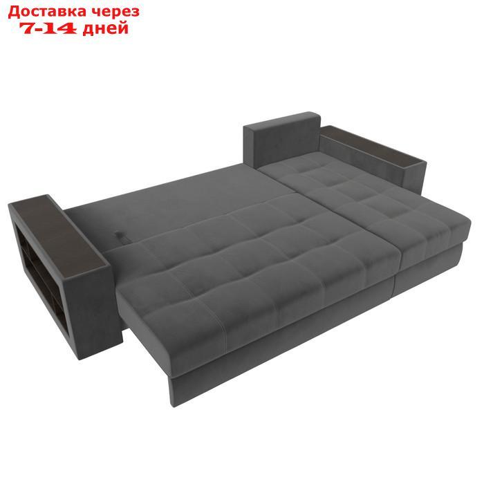 Угловой диван "Дубай", правый угол, механизм еврокнижка, велюр, цвет серый - фото 10 - id-p226921970
