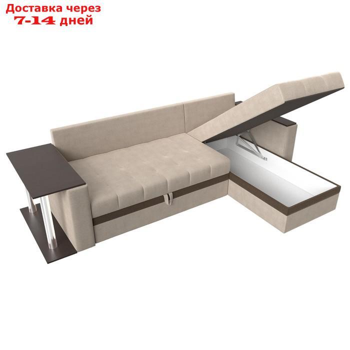 Угловой диван "Атланта М", правый, дельфин, рогожка, цвет бежевый / вставка коричневая - фото 8 - id-p226921978