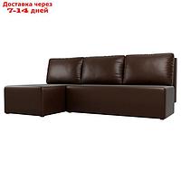 Угловой диван "Поло", левый угол, механизм еврокнижка, экокожа, цвет коричневый