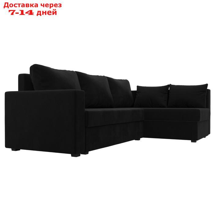 Угловой диван "Мансберг", механизм еврокнижка, угол правый, микровельвет, цвет чёрный - фото 4 - id-p226921991