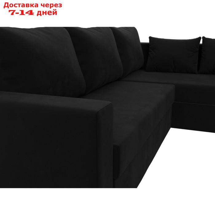 Угловой диван "Мансберг", механизм еврокнижка, угол правый, микровельвет, цвет чёрный - фото 5 - id-p226921991