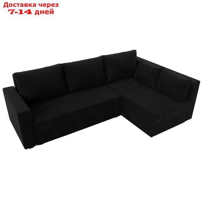 Угловой диван "Мансберг", механизм еврокнижка, угол правый, микровельвет, цвет чёрный - фото 6 - id-p226921991