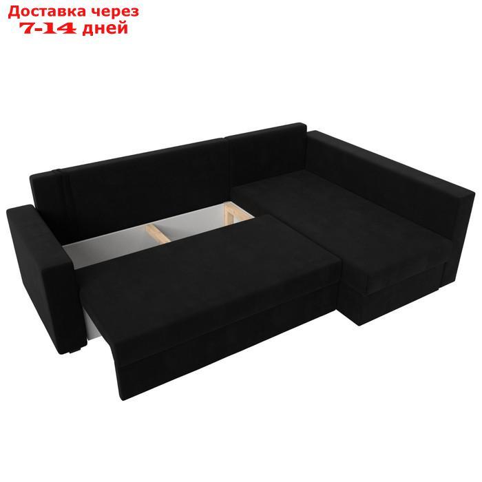 Угловой диван "Мансберг", механизм еврокнижка, угол правый, микровельвет, цвет чёрный - фото 8 - id-p226921991