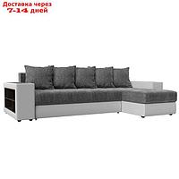 Угловой диван "Дубай", правый, механизм еврокнижка, рогожка / экокожа, цвет серый / белый
