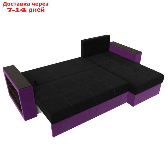 Угловой диван "Дубай Лайт", еврокнижка, угол правый, микровельвет, чёрный / фиолетовый - фото 10 - id-p226921998