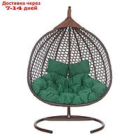 Подвесное кресло ФИДЖИ коричневое, зеленая подушка, Чаша: 125 х 125 х 80 см, стойка: 195 х 108 см