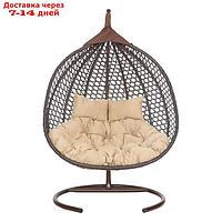 Подвесное кресло ФИДЖИ коричневое, бежевая подушка, Чаша: 125 х 125 х 80 см, стойка: 195 х 108 см
