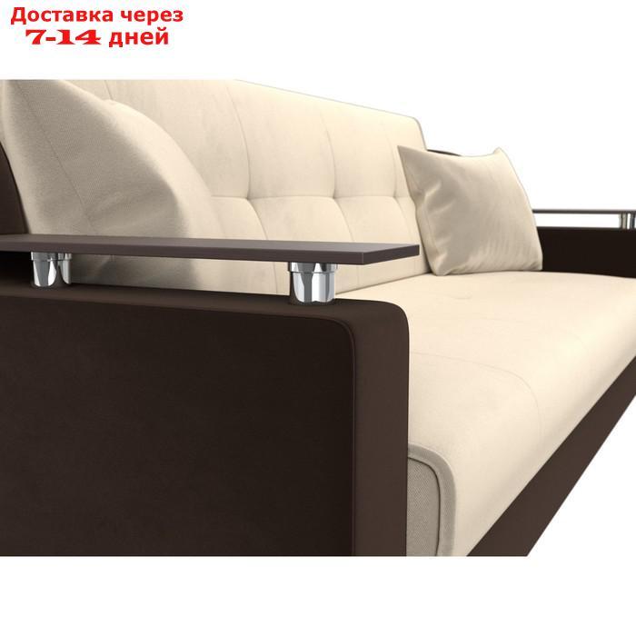 Прямой диван "Сенатор", механизм книжка, микровельвет, цвет бежевый / коричневый - фото 4 - id-p226922023