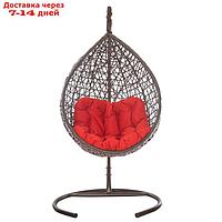 Подвесное кресло VALENCIA коричневое, красная подушка, Чаша: 120 х 100 х 80 см; Стойка: 186 х 108 см