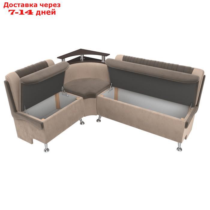 Кухонный диван "Сидней", левый угол, без механизма, велюр, цвет коричневый / бежевый - фото 7 - id-p226922038