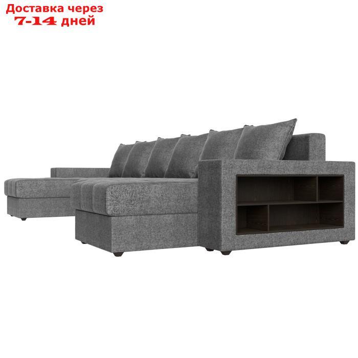 П-образный диван "Дубай", полки справа, механизм еврокнижка, рогожка, цвет серый - фото 4 - id-p226922057