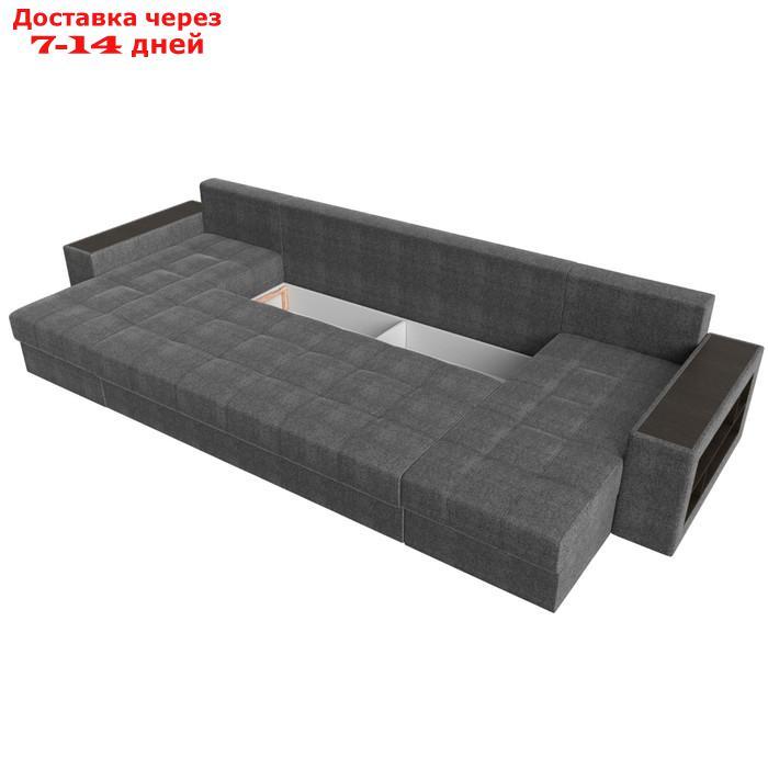 П-образный диван "Дубай", полки справа, механизм еврокнижка, рогожка, цвет серый - фото 7 - id-p226922057